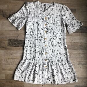 Charlie Charlie Charlotte Button Down Polka Dot Dress Medium Puffy Sleeves 80s